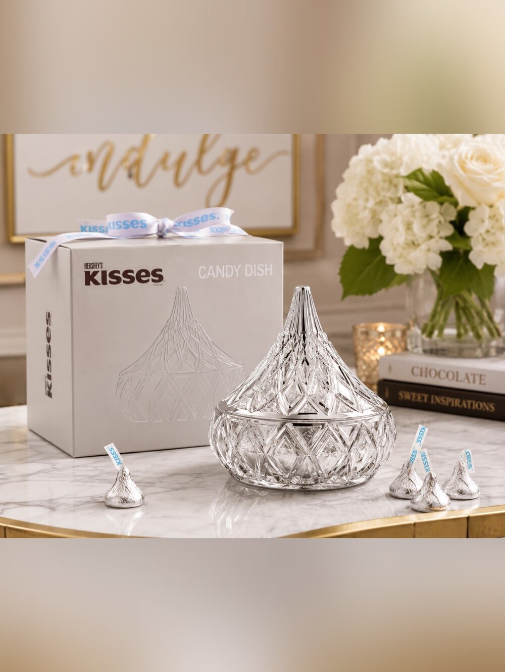 Godinger Hershey’s Kisses Crystal Candy Dish Electroplated Glass w/Gift Box NIB